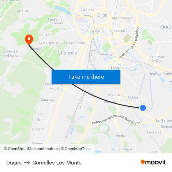 Ouges to Corcelles-Les-Monts map