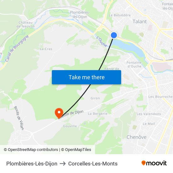 Plombières-Lès-Dijon to Corcelles-Les-Monts map