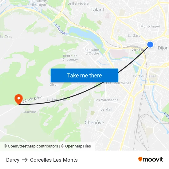Darcy to Corcelles-Les-Monts map