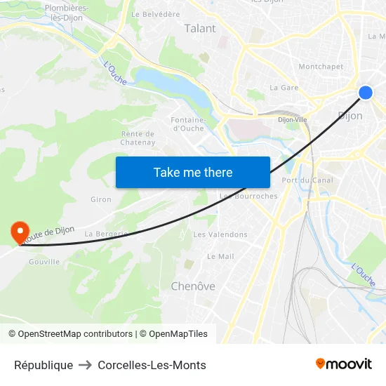 République to Corcelles-Les-Monts map