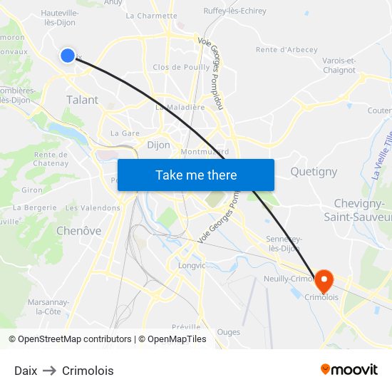 Daix to Crimolois map