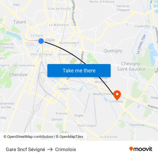 Gare Sncf Sévigné to Crimolois map