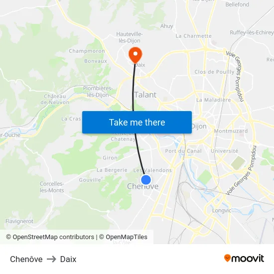 Chenôve to Daix map