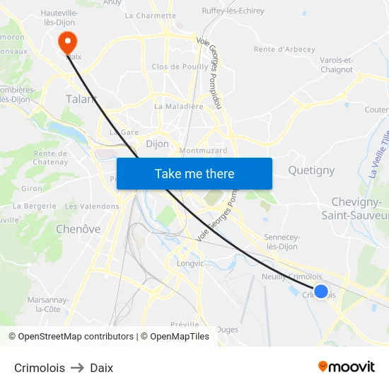 Crimolois to Daix map
