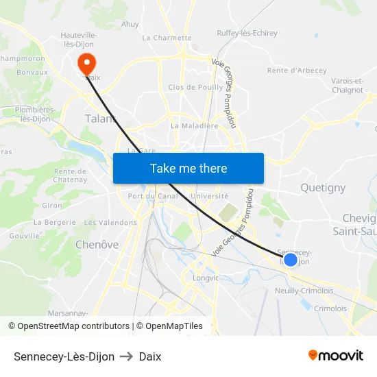 Sennecey-Lès-Dijon to Daix map