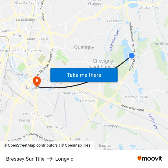 Bressey-Sur-Tille to Longvic map