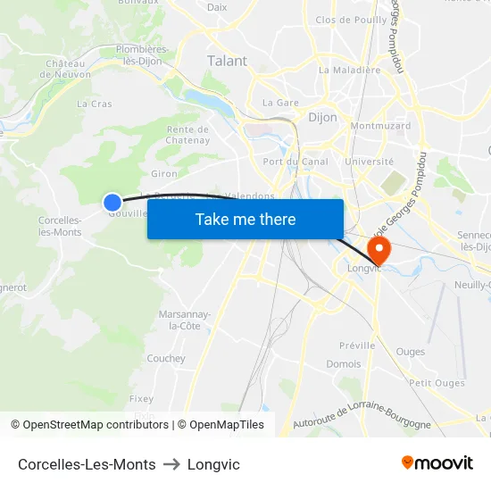 Corcelles-Les-Monts to Longvic map