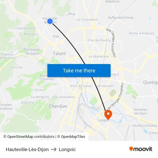 Hauteville-Lès-Dijon to Longvic map
