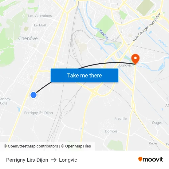 Perrigny-Lès-Dijon to Longvic map