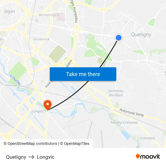 Quetigny to Longvic map