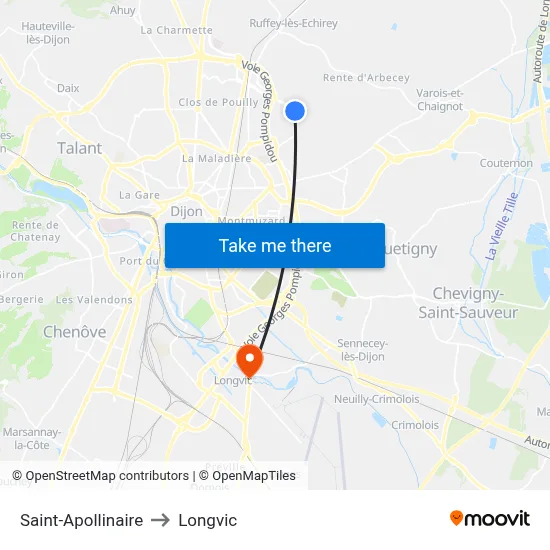 Saint-Apollinaire to Longvic map