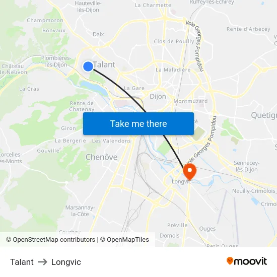 Talant to Longvic map