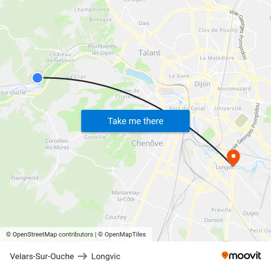 Velars-Sur-Ouche to Longvic map