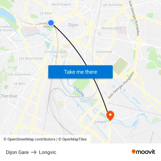 Dijon Gare to Longvic map