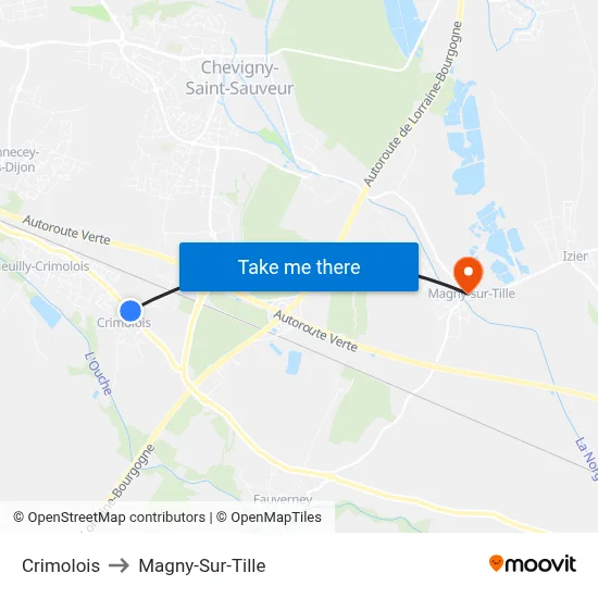 Crimolois to Magny-Sur-Tille map