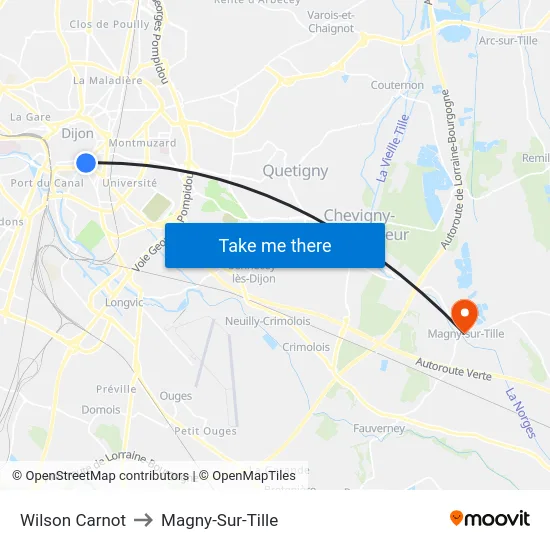 Wilson Carnot to Magny-Sur-Tille map
