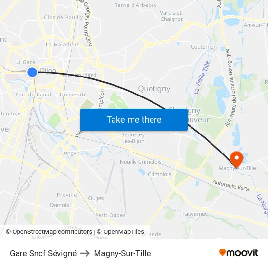 Gare Sncf Sévigné to Magny-Sur-Tille map