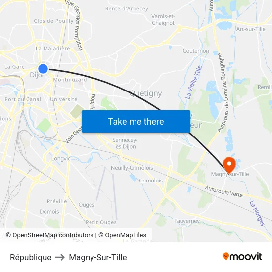République to Magny-Sur-Tille map