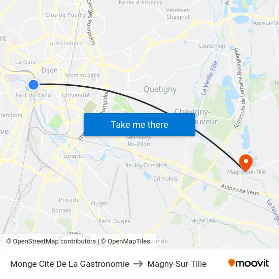 Monge Cité De La Gastronomie to Magny-Sur-Tille map