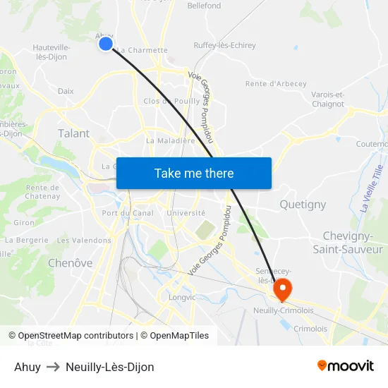 Ahuy to Neuilly-Lès-Dijon map