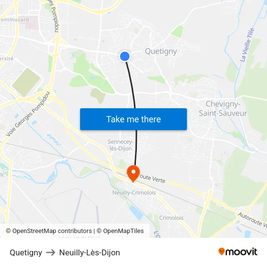 Quetigny to Neuilly-Lès-Dijon map