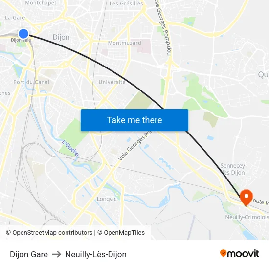 Dijon Gare to Neuilly-Lès-Dijon map