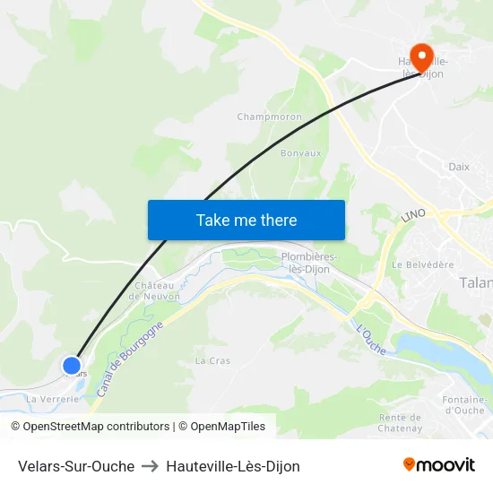Velars-Sur-Ouche to Hauteville-Lès-Dijon map