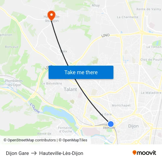 Dijon Gare to Hauteville-Lès-Dijon map