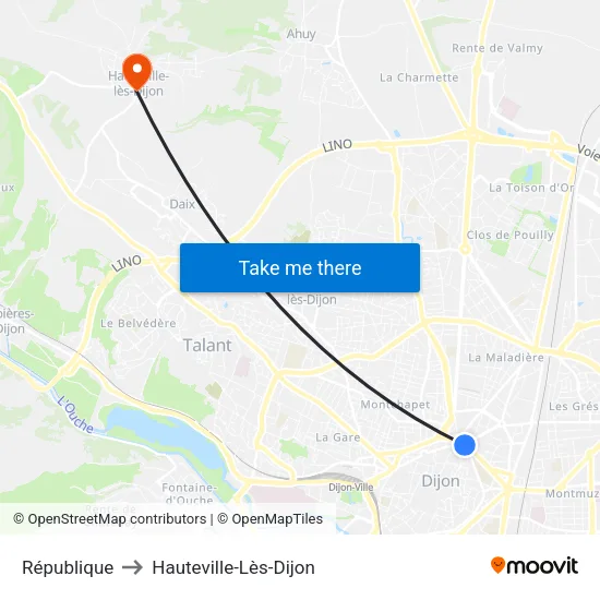 République to Hauteville-Lès-Dijon map