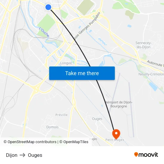 Dijon to Ouges map