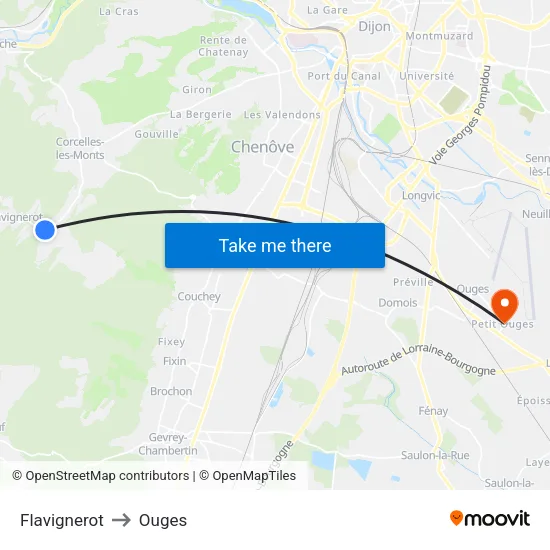 Flavignerot to Ouges map