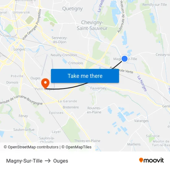 Magny-Sur-Tille to Ouges map