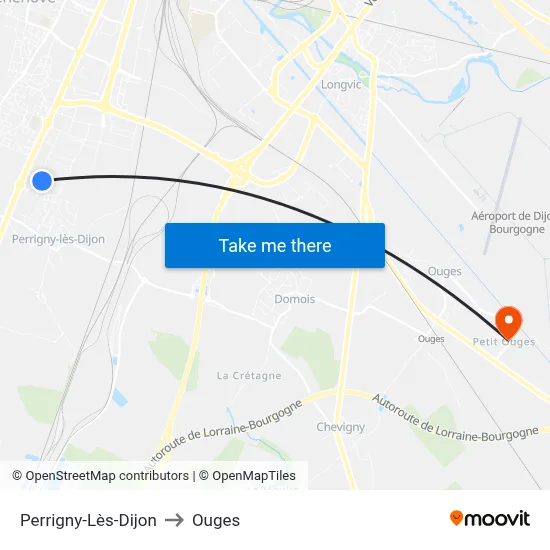 Perrigny-Lès-Dijon to Ouges map