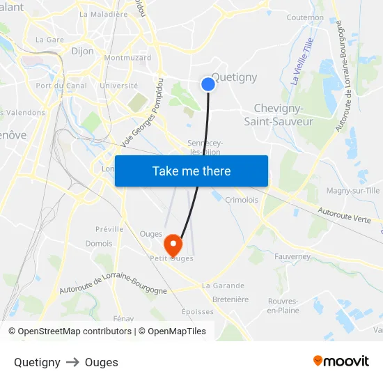 Quetigny to Ouges map