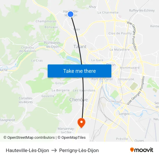Hauteville-Lès-Dijon to Perrigny-Lès-Dijon map
