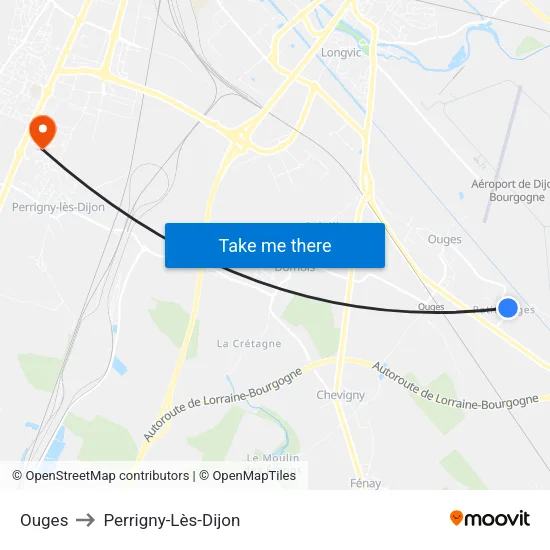 Ouges to Perrigny-Lès-Dijon map
