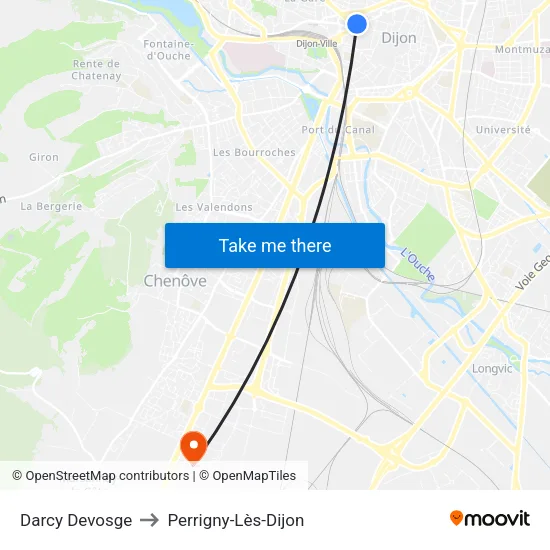 Darcy Devosge to Perrigny-Lès-Dijon map