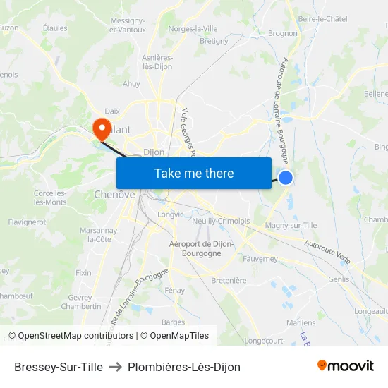 Bressey-Sur-Tille to Plombières-Lès-Dijon map
