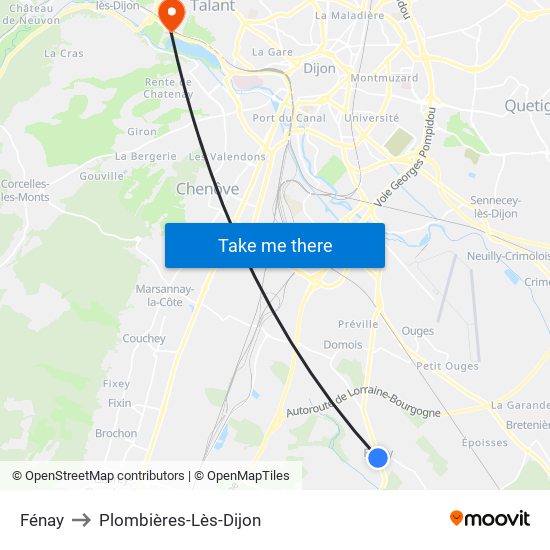 Fénay to Plombières-Lès-Dijon map