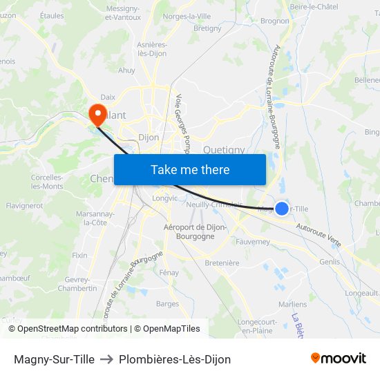 Magny-Sur-Tille to Plombières-Lès-Dijon map