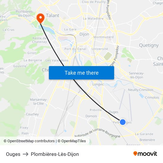 Ouges to Plombières-Lès-Dijon map