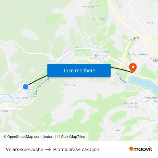 Velars-Sur-Ouche to Plombières-Lès-Dijon map