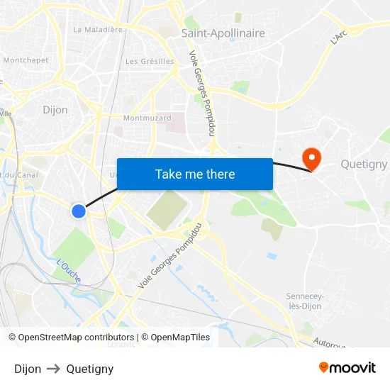 Dijon to Quetigny map