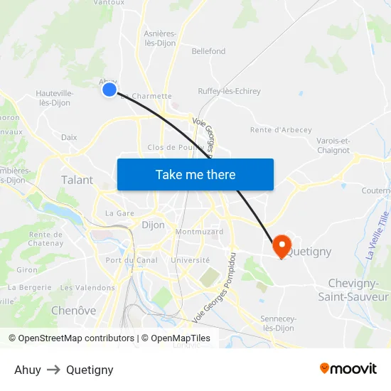 Ahuy to Quetigny map
