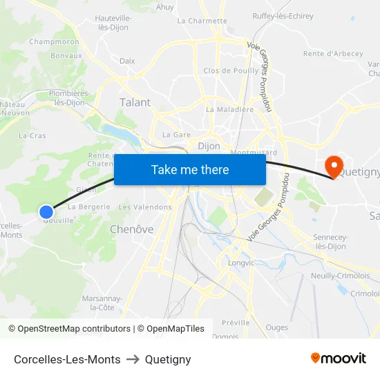 Corcelles-Les-Monts to Quetigny map