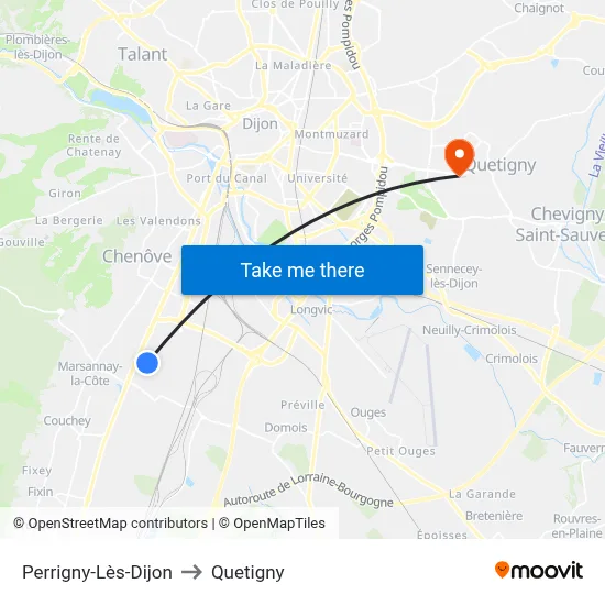 Perrigny-Lès-Dijon to Quetigny map