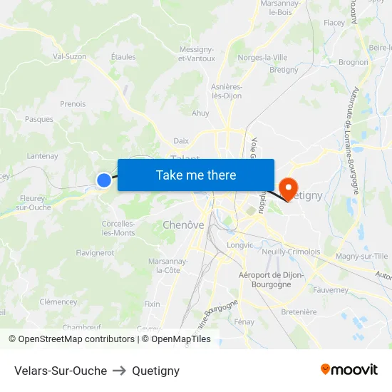 Velars-Sur-Ouche to Quetigny map