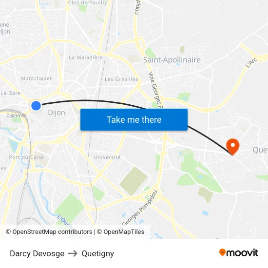 Darcy Devosge to Quetigny map