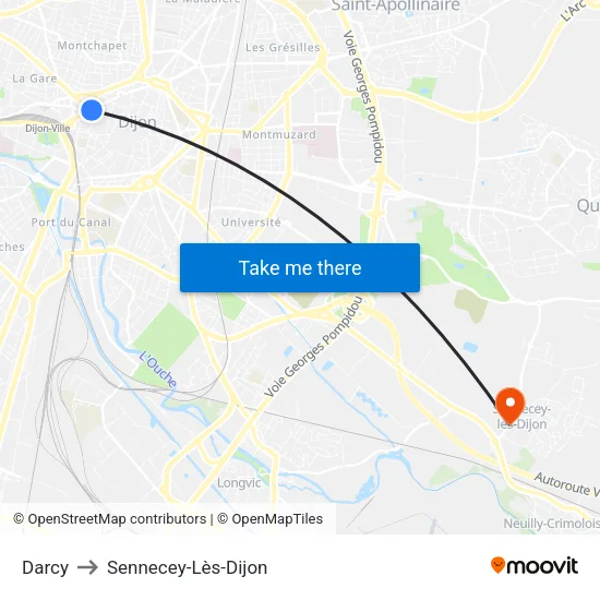 Darcy to Sennecey-Lès-Dijon map