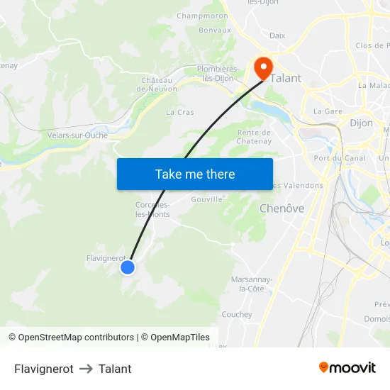 Flavignerot to Talant map